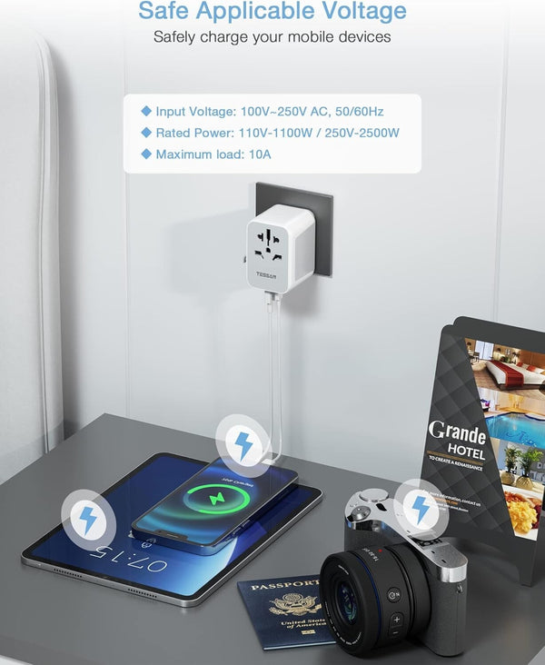 Universal Travel Adapter TESSAN USB-C & USB-A Ports Worldwide Plug Adapter
