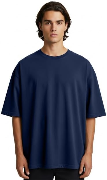 Stars and Stripes Mens Navy 100% Cotton Streetwear Oversized Loose Fit Casual Gym Baggy Dropped Shoulders T-Shirt