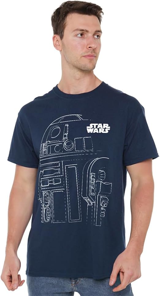 Star Wars Men’s R2-D2 Outline Graphic T-Shirt – Short Sleeve Cotton Crew Neck Sci-Fi Movie Character Tee | Casual Geek Streetwear Top for Fans & Collectors