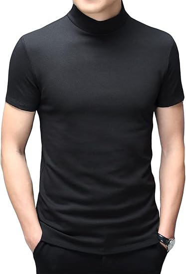 Mens T-Shirt Short Sleeve Polo Neck Basic Mock Turtleneck Slim Fit Solid Tops