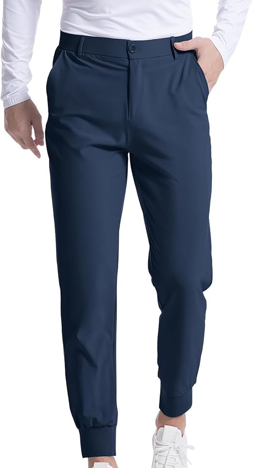 Men's Stretch Chinos Stretch Golf Joggers Sweatpants Slim Fit Tapered Dress Pants Business Casual Travel Work Trousers with Pockets