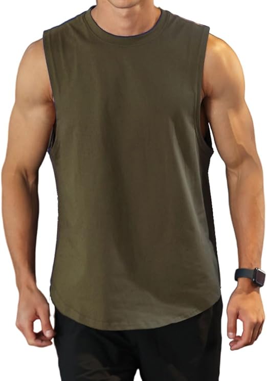 Men's Workout Bodybuilding Tank Tops Athletic Training Gym Shirts Vest Cotton Cut Off Sleeveless Muscle T-Shirt