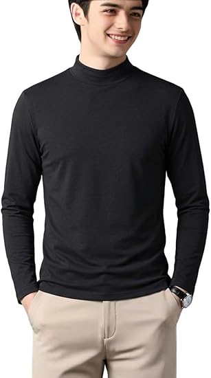 Mens Turtleneck Shirts Long Sleeve Casual Thermal Stretchy Pullover Basic Undershirt Sweater Tops