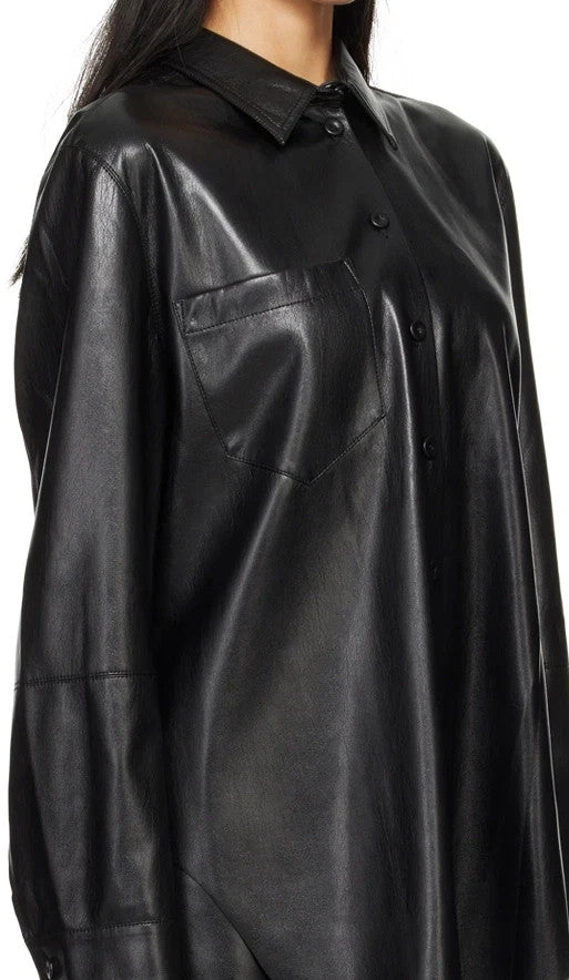 Nanushka Ileka OKOBER Black Alt-Leather Shirt | Size M | RRP £465 | Vegan - Quid Mart