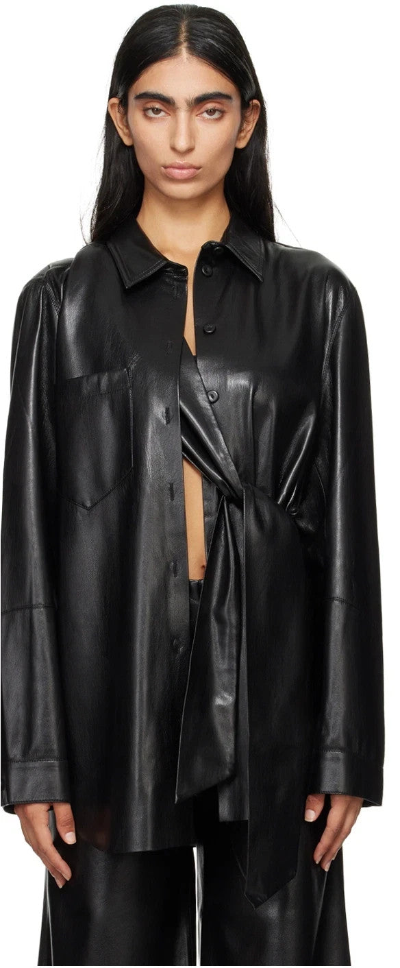 Nanushka Ileka OKOBER Black Alt-Leather Shirt | Size M | RRP £465 | Vegan - Quid Mart