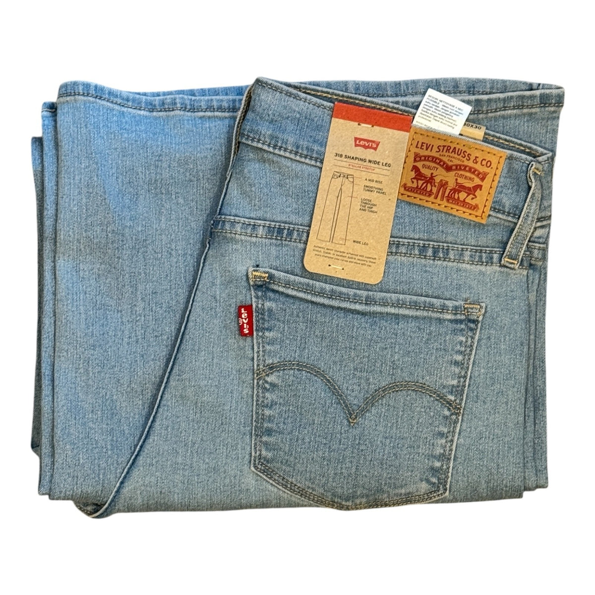 Levi's 318 Women Shaping Wide Leg Jeans Mid and Light Blue Colour - Quid Mart