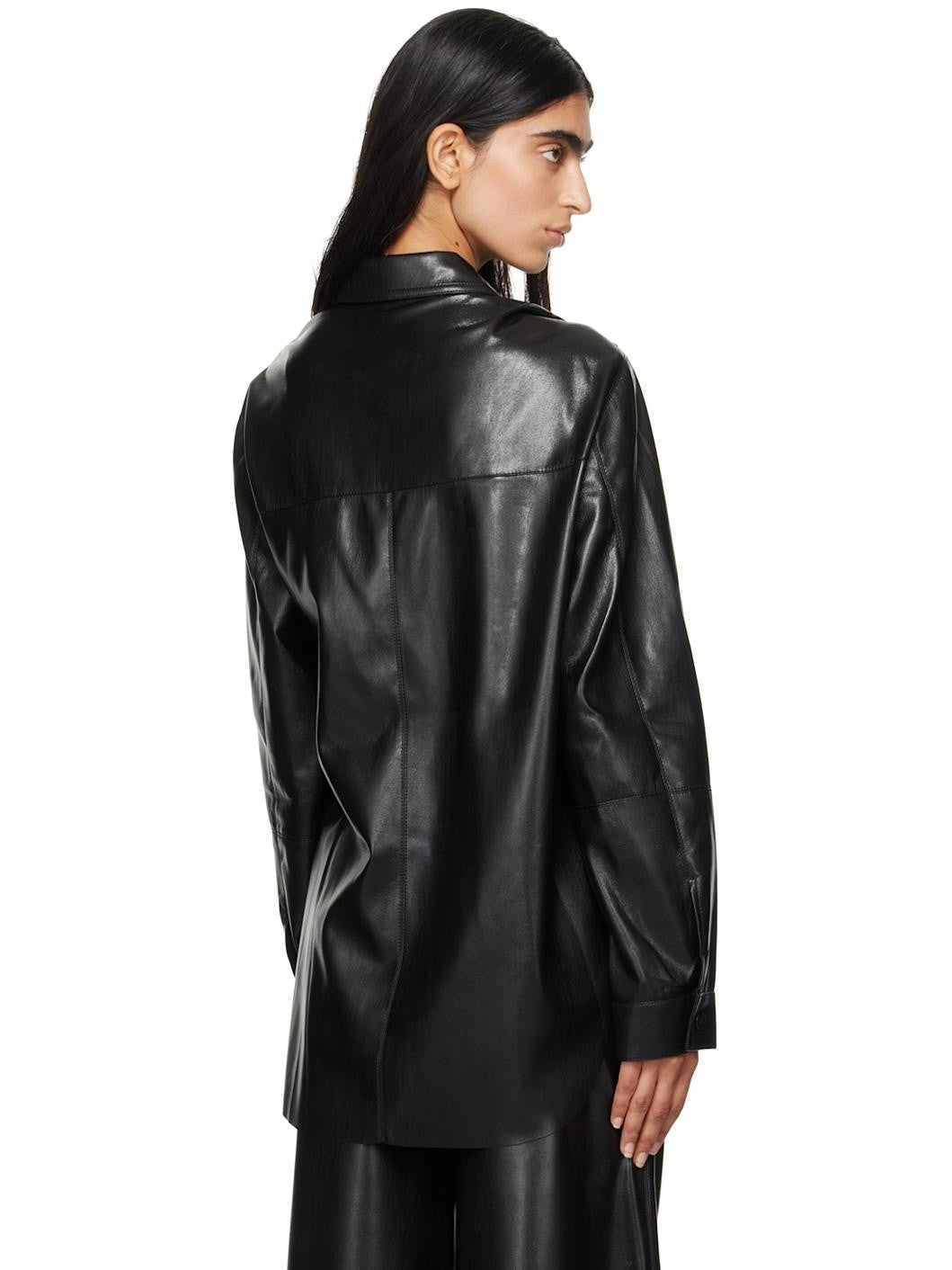 Nanushka Ileka OKOBER Black Alt-Leather Shirt | Size M | RRP £465 | Vegan - Quid Mart