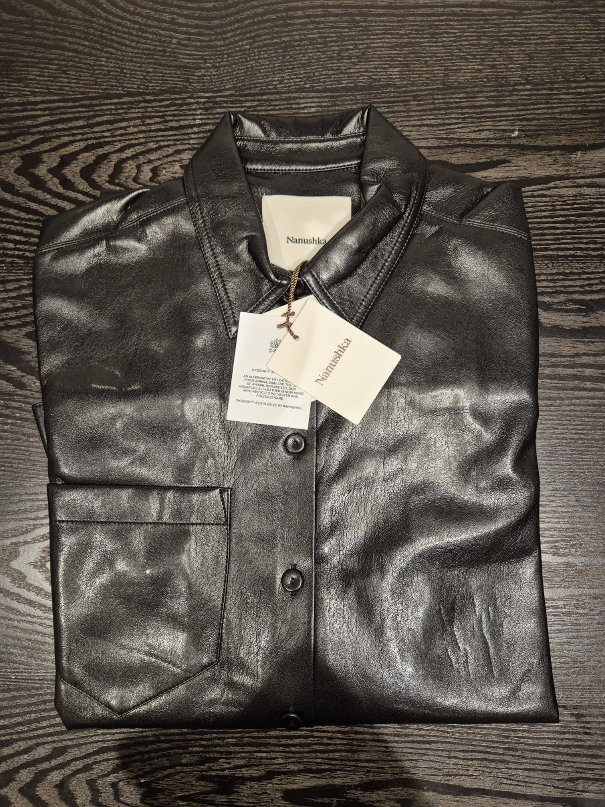 Nanushka Ileka OKOBER Black Alt-Leather Shirt | Size M | RRP £465 | Vegan - Quid Mart