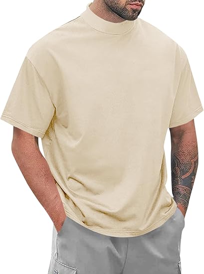 Men Turtleneck Mock Neck T Shirts Short Sleeve Ribbed High Neck T-Shirt Tee