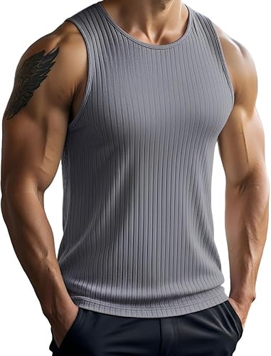 Men's Tank Top Sleeveless T-Shirt Breathable Muscle Shirts Slimming Bodybuilding Vest Quick Dry Gym Fitness Tops Ribbed Vests Tight Undershirt