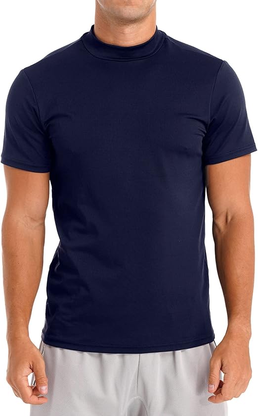 Men's Mock Neck Short Sleeve T-Shirt Half Turtleneck Casual Undershirt Basic Slim Lightweight Solid Tee