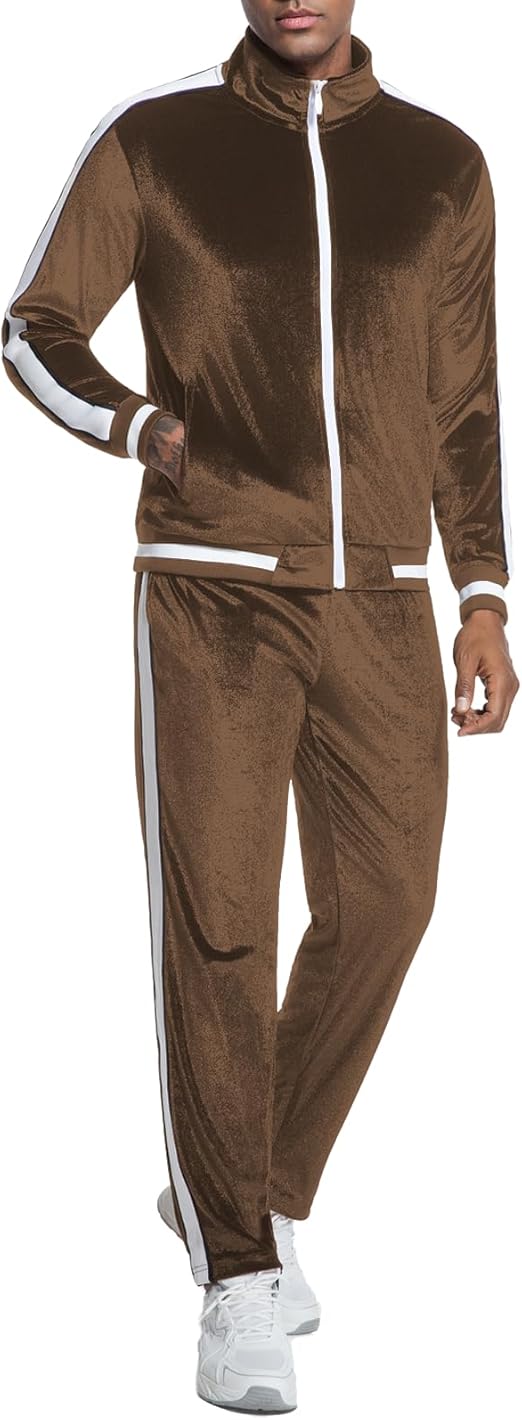 Men's 2 Piece Tracksuits Velour Sweatsuits Athletic Fit Velvet Outfit Jogging Full Zip Jacket Pants Set