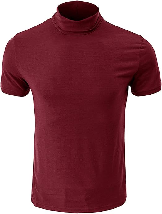 Mens T Shirt Short Sleeve Basic Mock Turtleneck Slim Fit Undershirt Stretch Soft Pullover Thermal Solid Tops