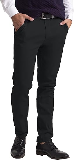 Men's Chino Trousers Slim Fit Stretch Classic Wrinkle-Resistant Flat-Front Lightweight Twill Essential Casual Chino Trouser (Available in Big and Tall)