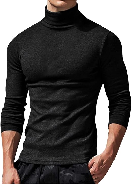 Mock Turtleneck for Men Long Sleeve Cotton Tee Shirts Regular Fit Roll Neck T-Shirt Slim Lightweight Pullover Tops