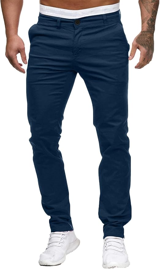 Mens Chinos Skinny Slim Fit Dress Pants Stretch Flat Front Straight Leg Denim Jeans Lightweight Comfort Slacks Business Chino Trousers