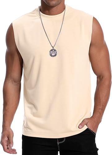 Men's Vests Sleeveless Round Neck Rolled Up Casual Tank Top Loose Tank Top Lightweight Muscle Gym Summer Workout T-Shirt