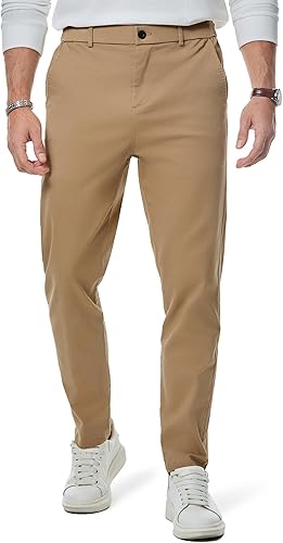Mens Chinos Trousers Slim Fit Pants Casual Stretch Waist Tapered Trousers with Pockets