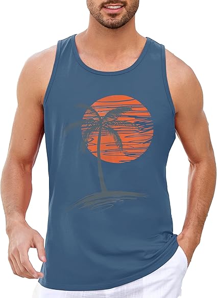 Runcati Printed Tank Top Men's Sleeveless Sports Muscle Shirt Fitness Gym Training Undershirt Cotton Breathable Bodybuilding Shirt