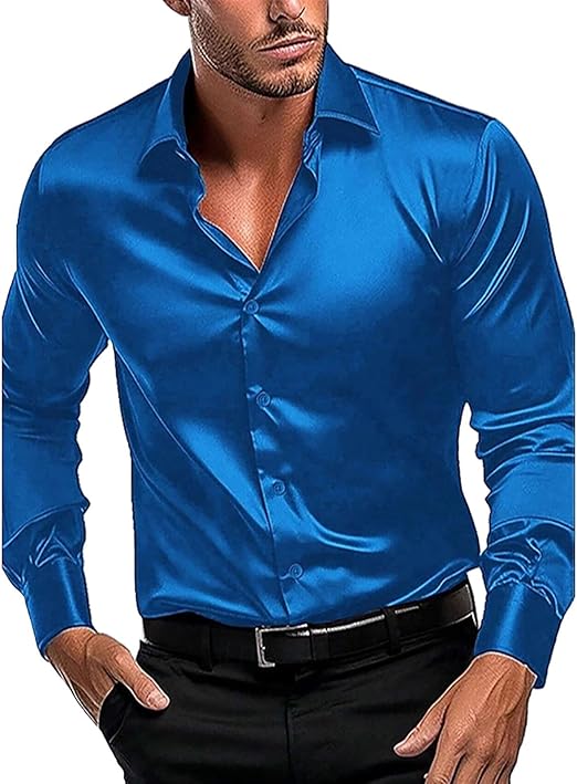 Men's Luxury Dress Shirts Long Sleeve Silk Shirt Like Satin Non Iron Shirts Casual Business Shirts Prom Performing Shirts Formal Shirts Button Down Tops Work Shirts for Party Disco Prom
