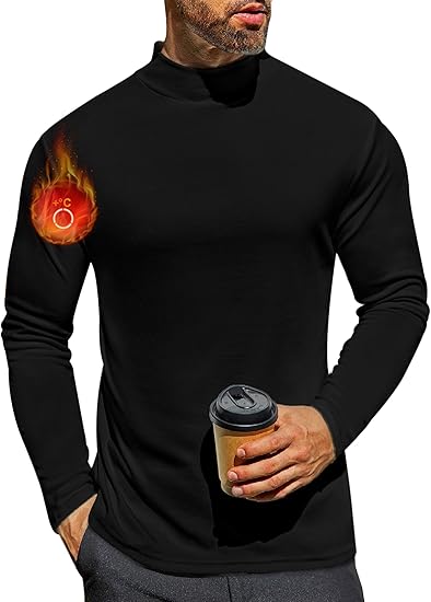 Men's Mock Turtleneck Shirts Long Sleeve Basic Turtle Neck Undershirt Lightweight Thermal Tops