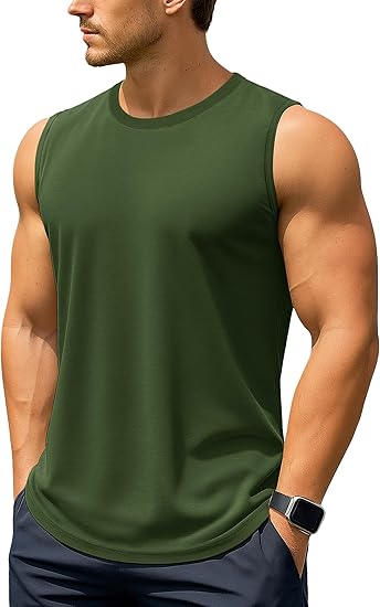 Men's Vests UPF 50+ Cotton Workout Tank Top Gym Wear Summer Running Shirts Quick Dry Gym Top