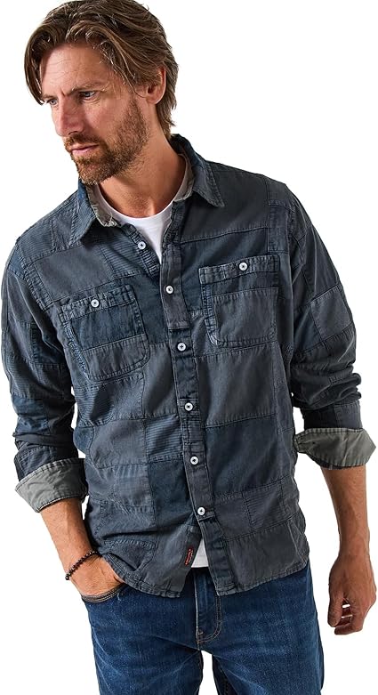 Men's Denim Classic Collar Long Sleeve Patch Shirt