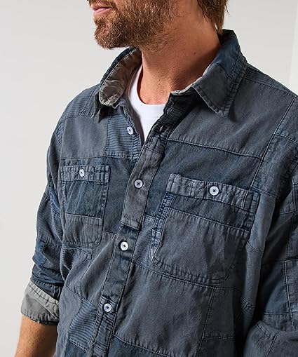 Men's Denim Classic Collar Long Sleeve Patch Shirt