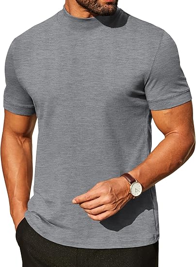Mens Mock Turtleneck Shirts Casual Premium Cotton Short Sleeve Shirt 2025 Basic Half Neck T-Shirts