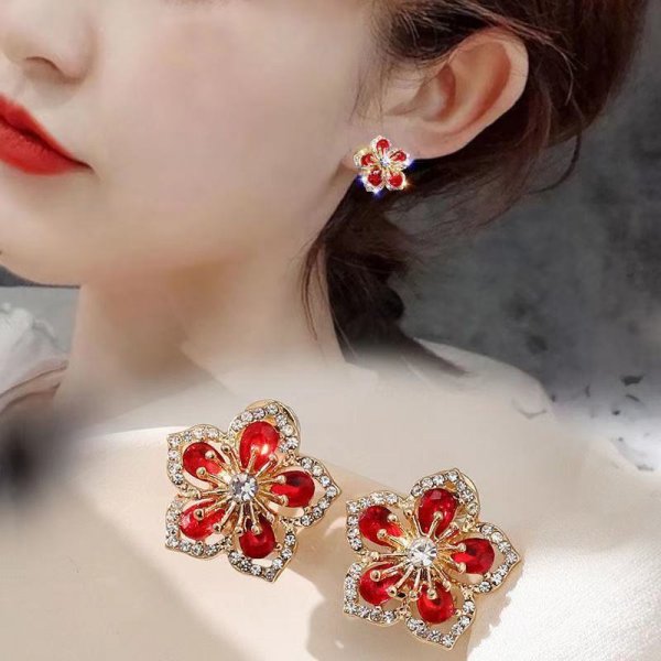 New Korea Sweet Cute Flower Crystal Temperament Geometric Shiny Zircon Earrings Statement Earrings for Women Girl Pendientes - Quid Mart