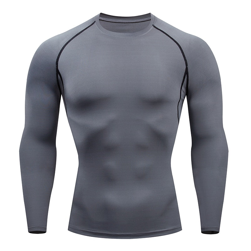 Men Compression Running T Shirt Fitness Tight Long Sleeve Sport Tshirt Training Jogging Shirts Gym Sportswear Quick Dry Rashgard - Quid Mart