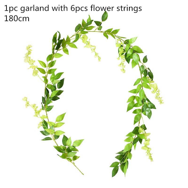 Green Eucalyptus Leaves Garland Wisteria Artificial Flowers Rattan Fake Plant Silk Leaf Vines For Wedding Birthday Party Decor - Quid Mart
