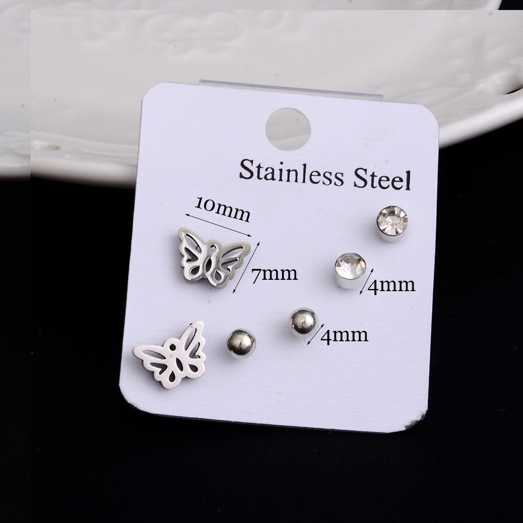 Stainless Steel Earrings Small Cute Butterfly Star Moon Heart Stud Earrings Set Punk Piercing Earing Women&#39;s Minimalist Jewelry - Quid Mart