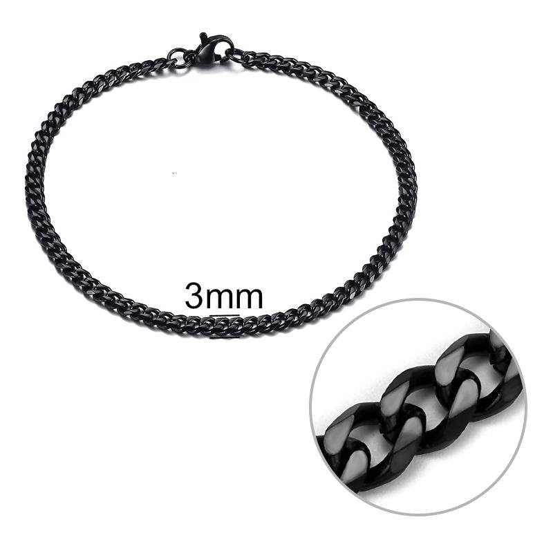 Jiayiqi 3-11 mm Men Chain Bracelet Stainless Steel Curb Cuban Link Chain Bangle for Male Women Hiphop Trendy Wrist Jewelry Gift - Quid Mart