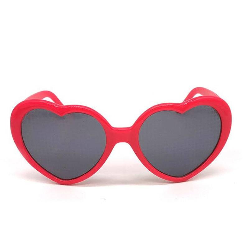 Heart-Shaped Sunglasses: Color-Changing Love Lens, Red & Black Frames - Quid Mart
