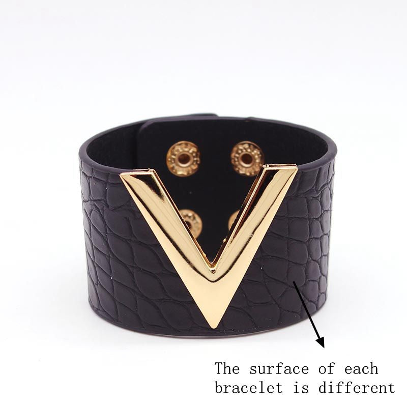 Europe Crack Leather Bracelet For Women Femme All-Match V Word Wide Punk Style Soft Jewellery Cool Wholesale - Quid Mart