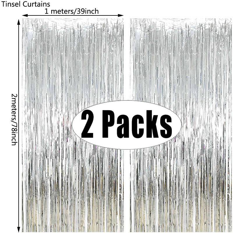 2Pack Party Backdrop Metallic Foil Fringe Tinsel Curtain Adult Kids Birthday Party Wedding Decoration Baby Shower Favor Supplies - Quid Mart