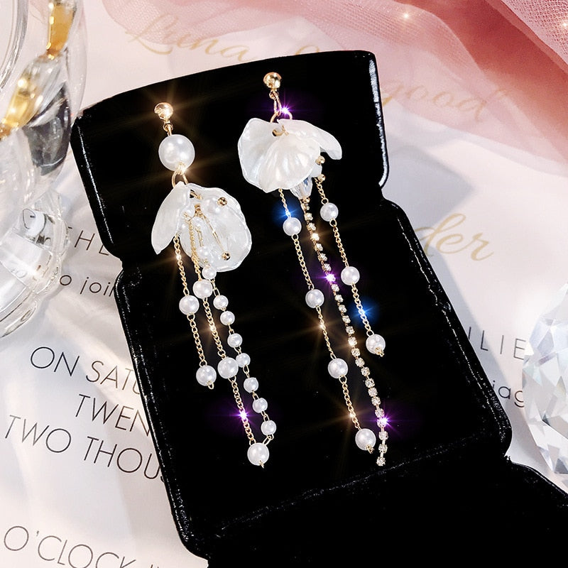 2022 Korean Earings Crystal Pearl Tassel Earrings Geometric Pendant Bride Wedding Jewelry Gift Earrings For Women - Quid Mart