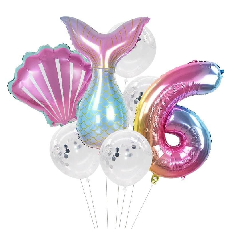 Little Mermaid Party Balloons 32inch Number Foil Balloon Kids Birthday Party Decoration Supplies Baby Shower Decor Helium Globos - Quid Mart