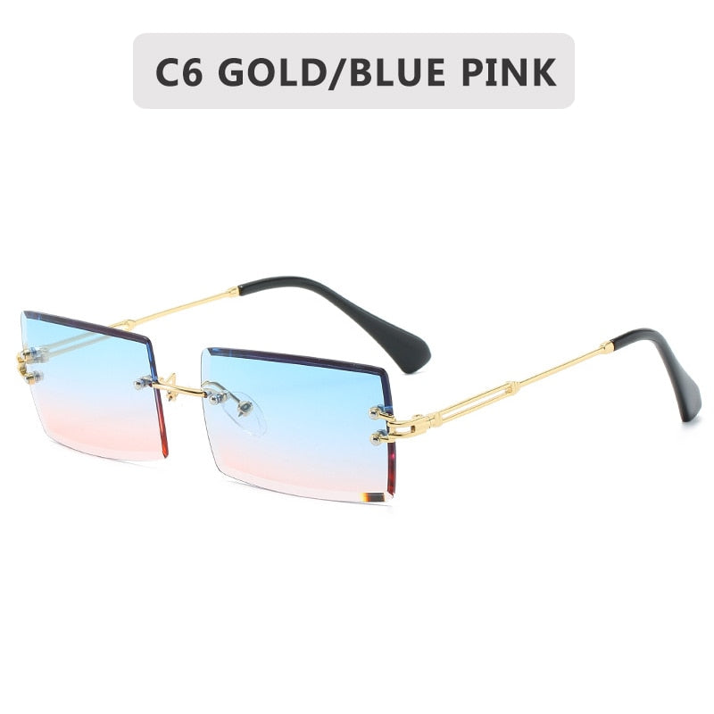 Summer Style Rectangle Sunglasses: Rimless, UV400, Green & Brown - Quid Mart