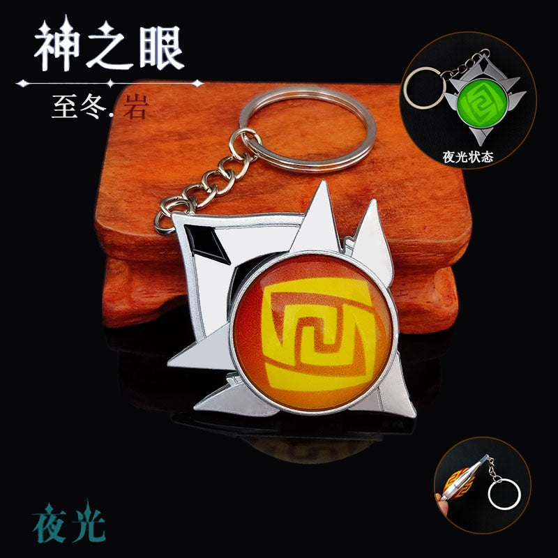 Game Genshin Impact Vision Lnazuma Ganyu Keqing Wendi Xiao Keychain Luminous 7 Element Weapons Eye Of Original God Toy KeyRing - Quid Mart