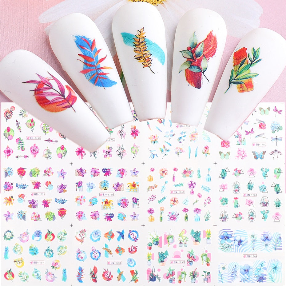 12pcs Valentines Manicure Love Letter Flower Sliders for Nails Inscriptions Nail Art Decoration Water Sticker Tips GLBN1489-1500 - Quid Mart