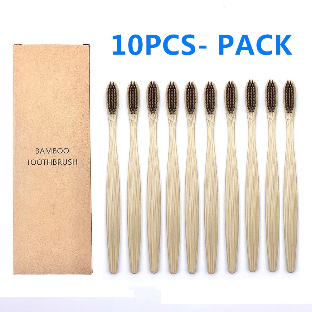 10PCS Colorful Natural Bamboo Toothbrush Set Soft Bristle Charcoal Teeth Whitening Bamboo Toothbrushes Soft Dental Oral Care - Quid Mart