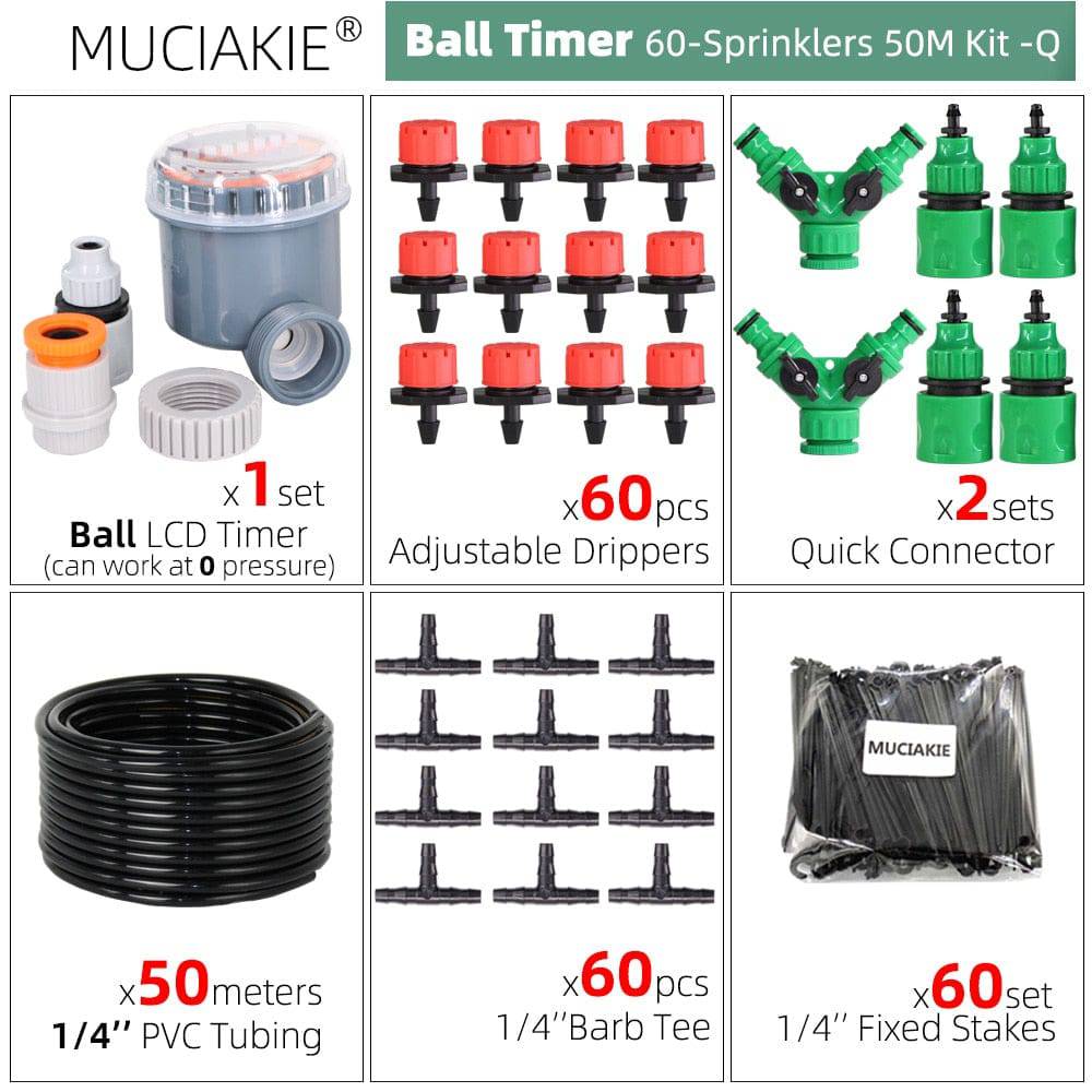 MUCIAKIE 50M-5M DIY Drip Irrigation System Automatic Watering Garden Hose Micro Drip Watering Kits with Adjustable Drippers - Quid Mart