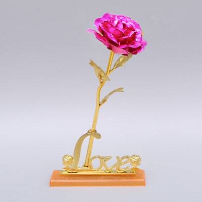 Valentine's Day Creative Gift 24K Foil Plated Rose Gold Rose Lasts Forever Love Wedding Decor Lover Lighting Roses Creative Gift - Quid Mart