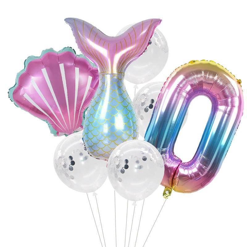 Little Mermaid Party Balloons 32inch Number Foil Balloon Kids Birthday Party Decoration Supplies Baby Shower Decor Helium Globos - Quid Mart
