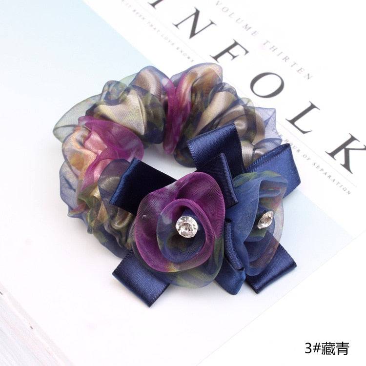 Korean Elegant Flower Scrunchies - Hair Accessories for Women - Quid Mart