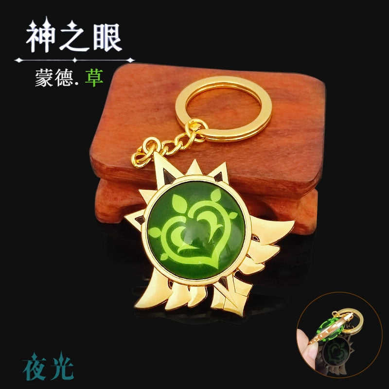 Game Genshin Impact Vision Lnazuma Ganyu Keqing Wendi Xiao Keychain Luminous 7 Element Weapons Eye Of Original God Toy KeyRing - Quid Mart