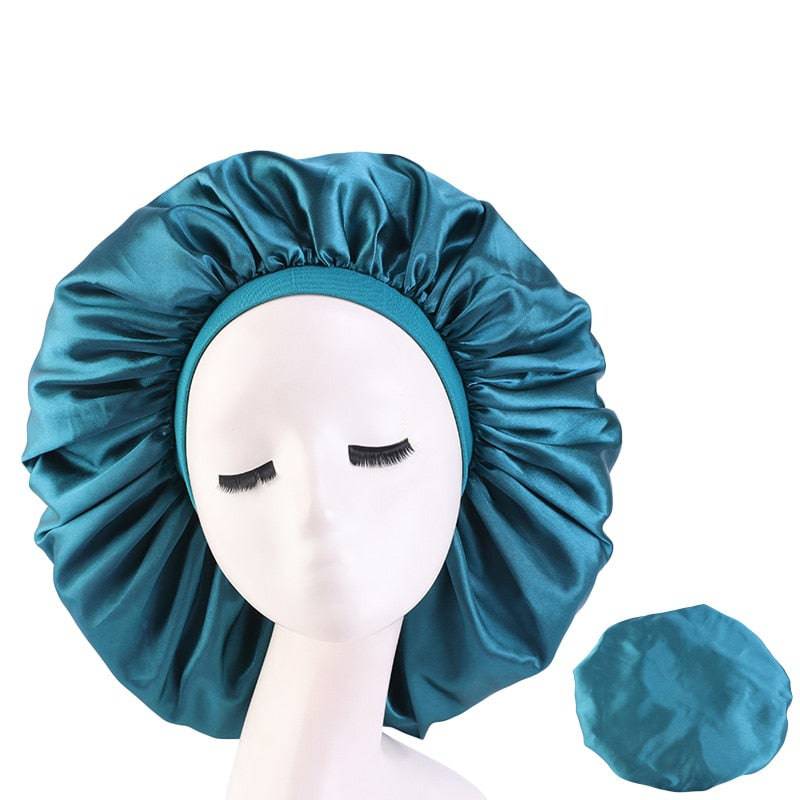 New Beauty Print Satin Sleep Cap for Curly Hair, Big Size, Black - Quid Mart