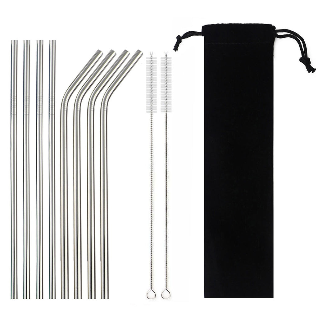 Metal Drinking Straw 304 Stainless Steel Colorful Straws Reusable Bent Straight Straw Set With Cleaner Brush Bar Party Accessory - Quid Mart